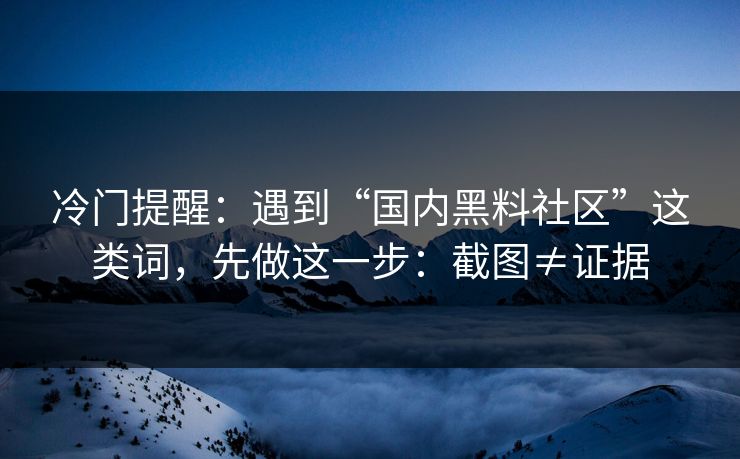 冷门提醒：遇到“国内黑料社区”这类词，先做这一步：截图≠证据