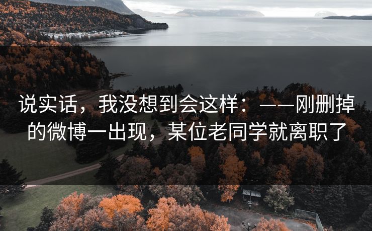 说实话，我没想到会这样：——刚删掉的微博一出现，某位老同学就离职了
