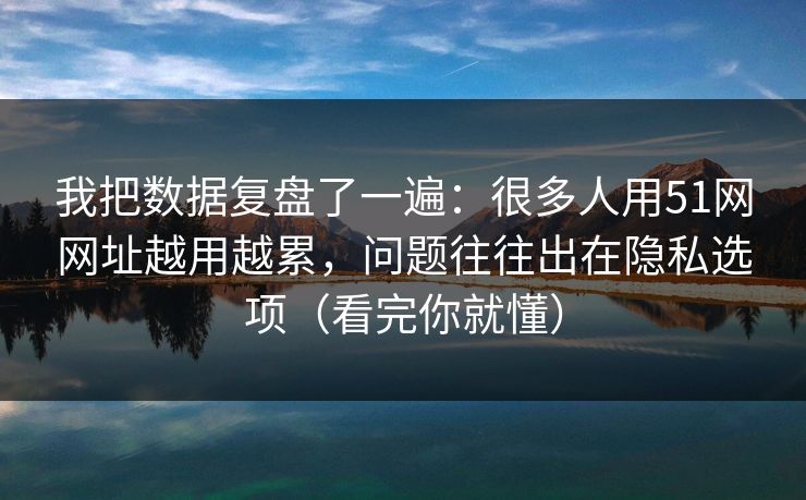 我把数据复盘了一遍：很多人用51网网址越用越累，问题往往出在隐私选项（看完你就懂）